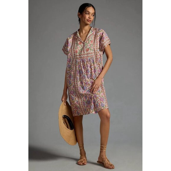 Anthropologie Other - Anthropologie Mille Kaftan Pink Floral Hippie Retro Boho Beach Large